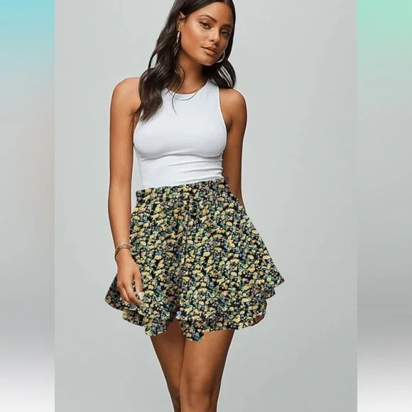Floral Ruffle Skirt Shorts Boho Mini Skorts Skirts Sz Medium - Picture 4 of 4